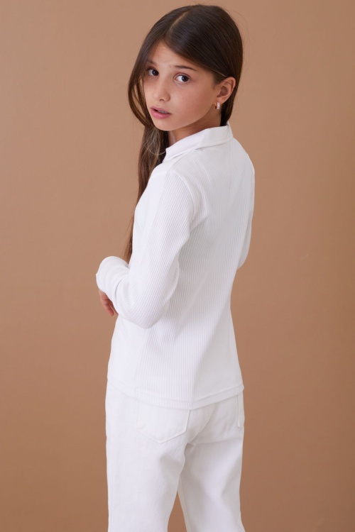 Ekru Fitilli Yakalı Kız Çocuk Uzun Kollu Badi 18879