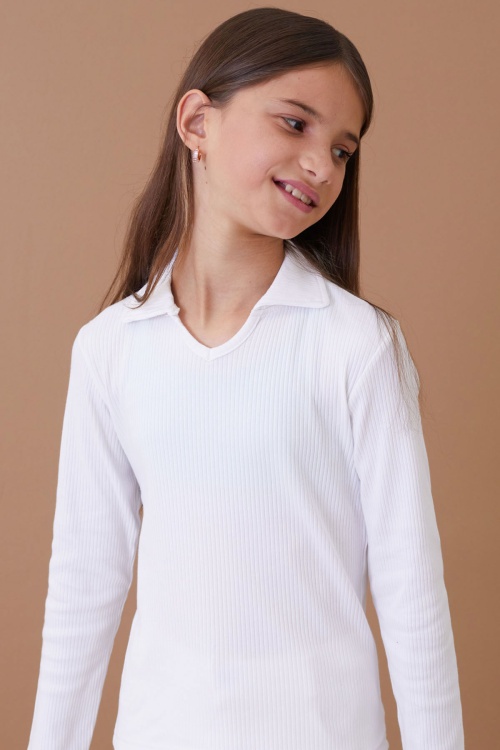 Ekru Fitilli Yakalı Kız Çocuk Uzun Kollu Badi 18879