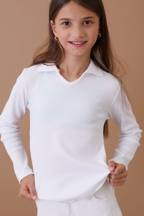 Ekru Fitilli Yakalı Kız Çocuk Uzun Kollu Badi 18879