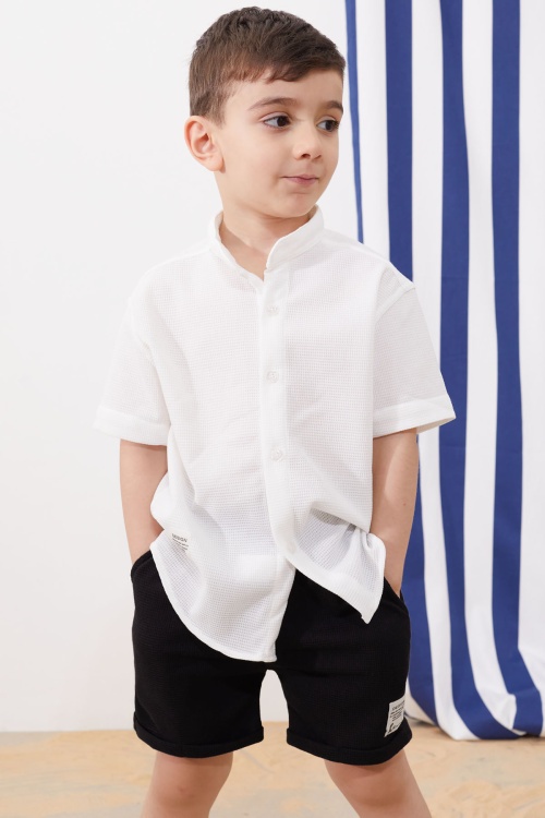 Ekru Hakim Yaka Gömlekli Erkek Çocuk Basic Şortlu Takım 19042