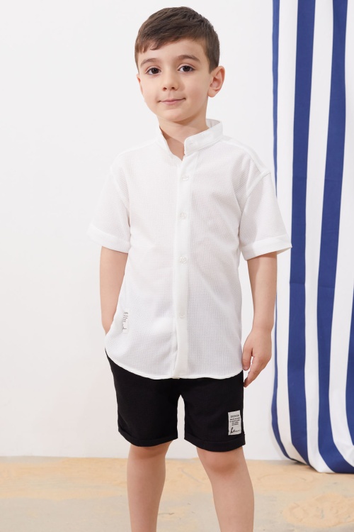 Ekru Hakim Yaka Gömlekli Erkek Çocuk Basic Şortlu Takım 19042