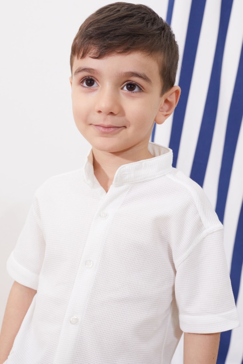 Ekru Hakim Yaka Gömlekli Erkek Çocuk Basic Şortlu Takım 19042