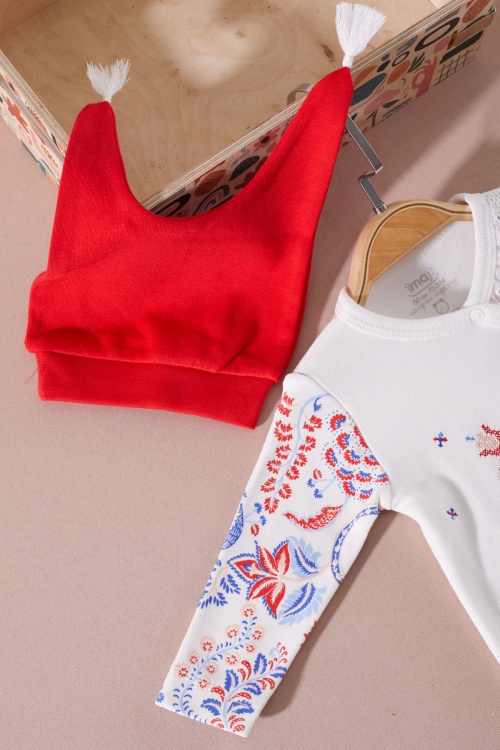 Ekru Lalezar Desenli Şapkalı Eldivenli Kız Bebek 3lü Tulum Takımı 18992