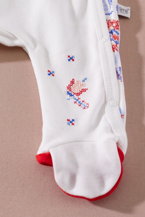 Ekru Lalezar Desenli Şapkalı Eldivenli Kız Bebek 3lü Tulum Takımı 18992