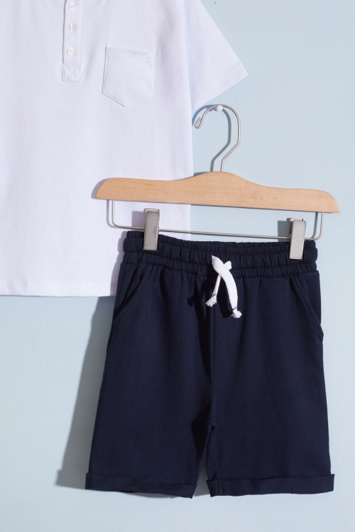 Erkek Bebek Beyaz Düğmeli Kısa Kollu Şortlu Takım 18628