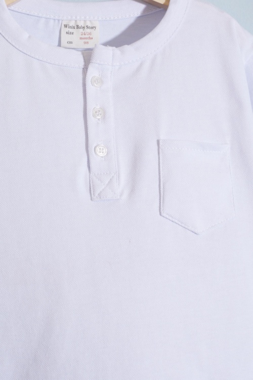 Erkek Bebek Beyaz Düğmeli Kısa Kollu Şortlu Takım 18628