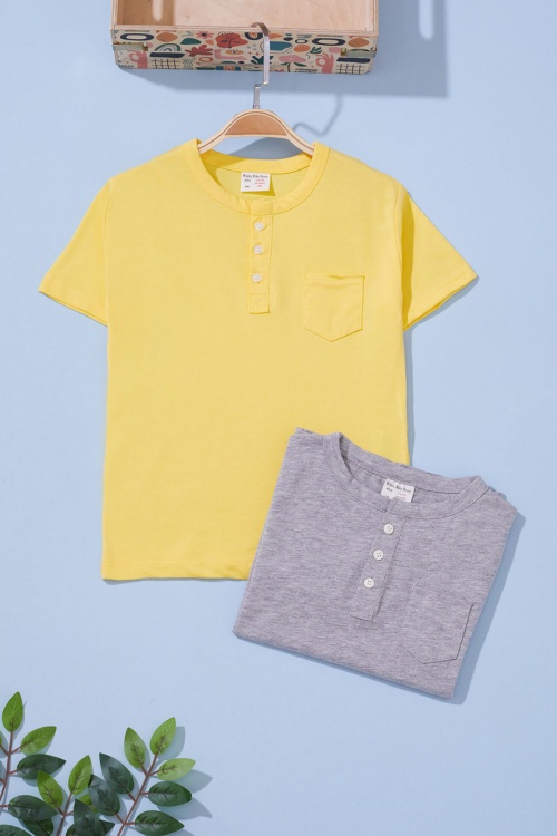 Erkek Bebek Düğmeli Yakalı 2li Kısa Kol Tişört Gri-Sarı 19093