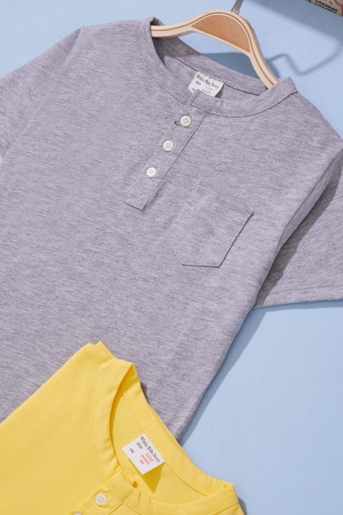 Erkek Bebek Düğmeli Yakalı 2li Kısa Kol Tişört Gri-Sarı 19093