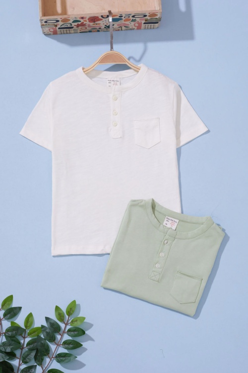 Erkek Bebek Düğmeli Yakalı 2li Kısa Kol Tişört Haki-Ekru 19091