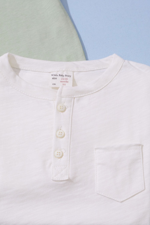 Erkek Bebek Düğmeli Yakalı 2li Kısa Kol Tişört Haki-Ekru 19091