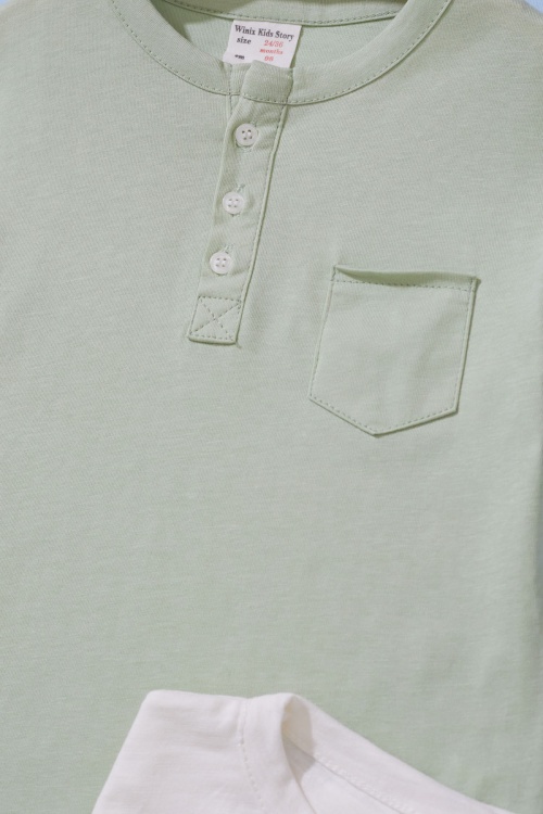 Erkek Bebek Düğmeli Yakalı 2li Kısa Kol Tişört Haki-Ekru 19091