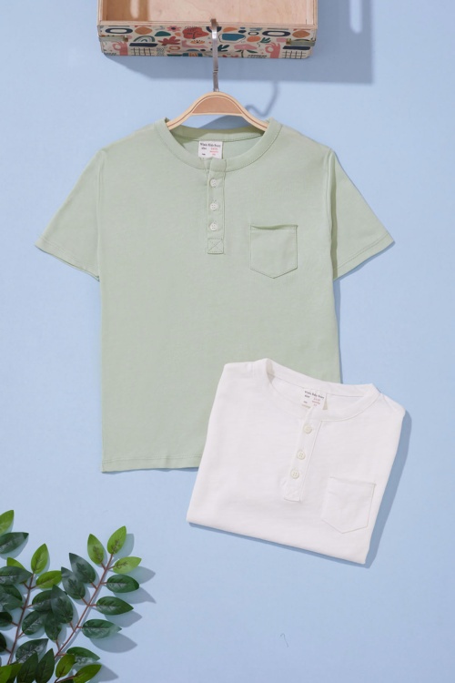 Erkek Bebek Düğmeli Yakalı 2li Kısa Kol Tişört Haki-Ekru 19091