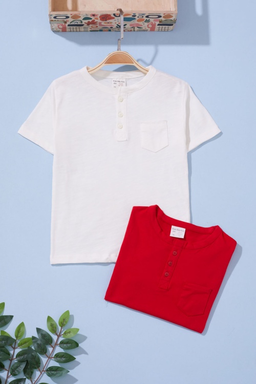 Erkek Bebek Düğmeli Yakalı 2li Kısa Kol Tişört Kırmızı-Beyaz 19090