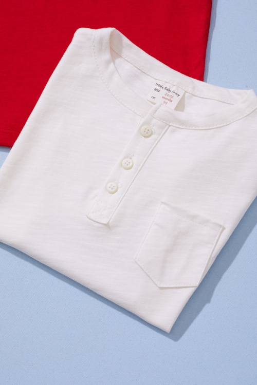 Erkek Bebek Düğmeli Yakalı 2li Kısa Kol Tişört Kırmızı-Beyaz 19090