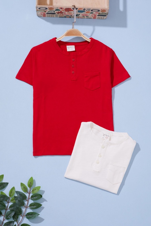 Erkek Bebek Düğmeli Yakalı 2li Kısa Kol Tişört Kırmızı-Beyaz 19090