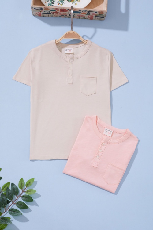 Erkek Bebek Düğmeli Yakalı 2li Kısa Kol Tişört Somon-Krem 19092