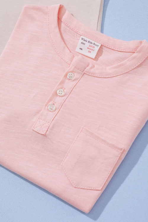 Erkek Bebek Düğmeli Yakalı 2li Kısa Kol Tişört Somon-Krem 19092