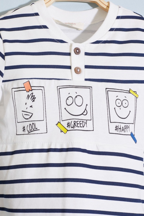 Erkek Bebek Lacivert Çizgili Emoji Baskılı Şortlu Takım 18600