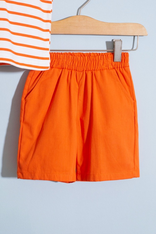 Erkek Bebek Turuncu Çizgili Emoji Baskılı Şortlu Takım 18604