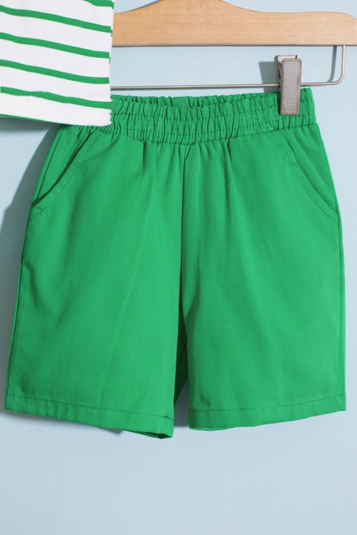 Erkek Bebek Yeşil Çizgili Emoji Baskılı Şortlu Takım 18602