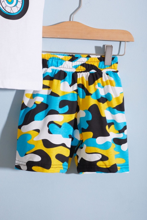 Erkek Çocuk Ekru Baskılı Kamuflaj Desenli Şortlu Takım 18668