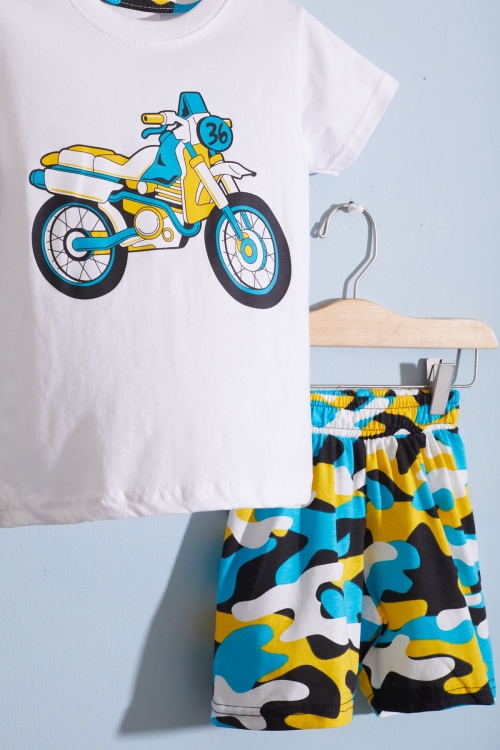 Erkek Çocuk Ekru Baskılı Kamuflaj Desenli Şortlu Takım 18668