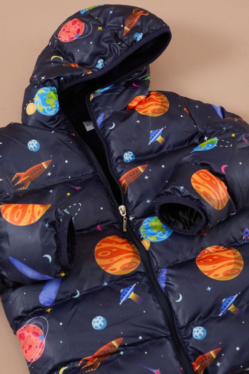 Erkek Çocuk Gezegen Desenli Kapşonlu Şişme Mont 1-5 Yaş 19490