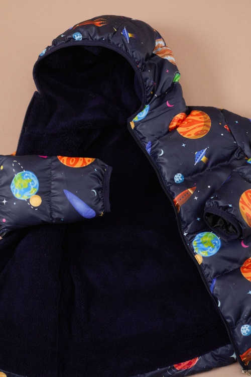 Erkek Çocuk Gezegen Desenli Kapşonlu Şişme Mont 1-5 Yaş 19490