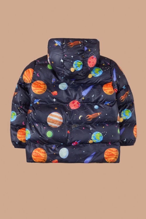 Erkek Çocuk Gezegen Desenli Kapşonlu Şişme Mont 1-5 Yaş 19490