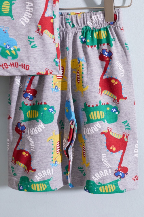 Füme Dino Baskılı Bisiklet Yaka Erkek Çocuk Şortlu Takım 19031