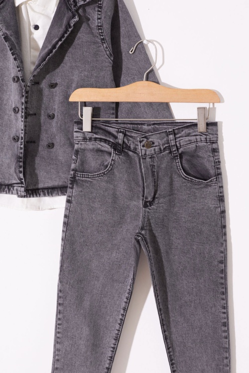 Füme Jean Ceketli Gömlekli Erkek Çocuk Takım Elbise 18974