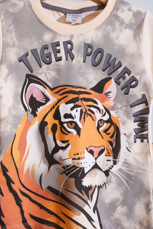 Füme Kaplan Baskılı Kısa Kollu Erkek Çocuk Şortlu Takım 18960