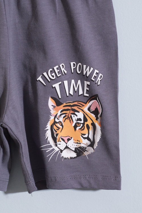 Füme Kaplan Baskılı Kısa Kollu Erkek Çocuk Şortlu Takım 18960