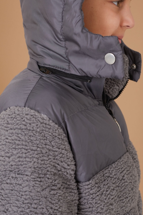 Füme Kapüşonlu Astarlı Erkek Çocuk Peluş Mont 19324