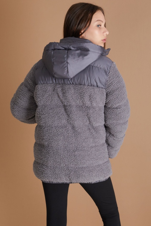 Füme Kapüşonlu Astarlı Kız Çocuk Peluş Mont 19320