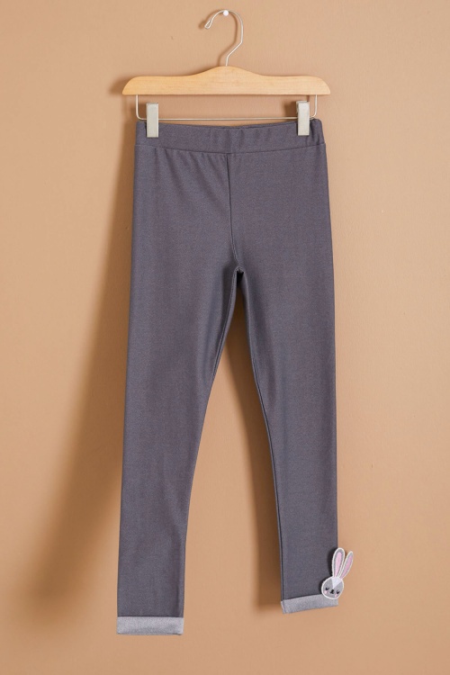 Füme Paçası Tavşan Nakışlı Kız Çocuk Tayt 19140