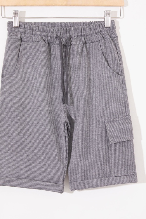 Füme Tek Kargo Cepli Erkek Çocuk Düz Şort 18809