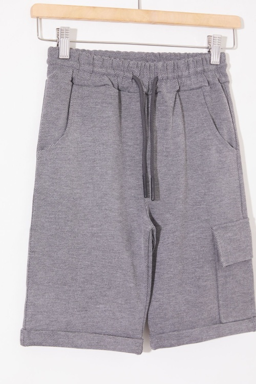 Füme Tek Kargo Cepli Erkek Çocuk Düz Şort 18809