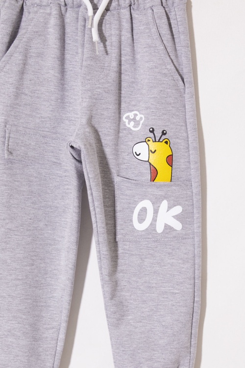 Füme Zürafa Baskılı Cepli Erkek Çocuk Eşofman Altı 1-4 Yaş 19021