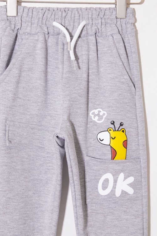 Füme Zürafa Baskılı Cepli Erkek Çocuk Eşofman Altı 1-4 Yaş 19021