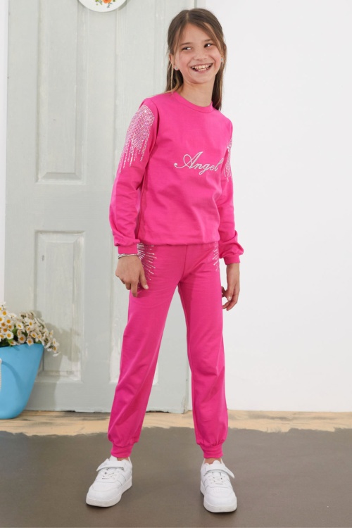 Fuşya Angel Nakışlı Payetli Kız Çocuk Eşofman Takımı 18577