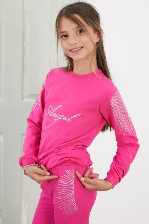 Fuşya Angel Nakışlı Payetli Kız Çocuk Eşofman Takımı 18577
