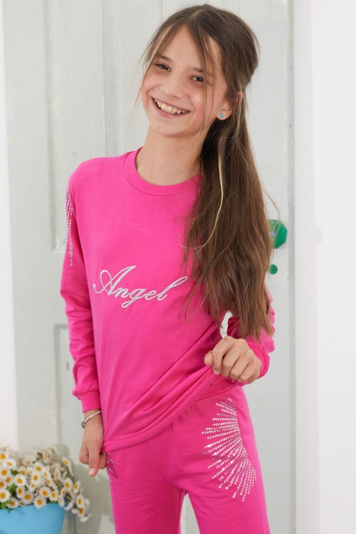 Fuşya Angel Nakışlı Payetli Kız Çocuk Eşofman Takımı 18577