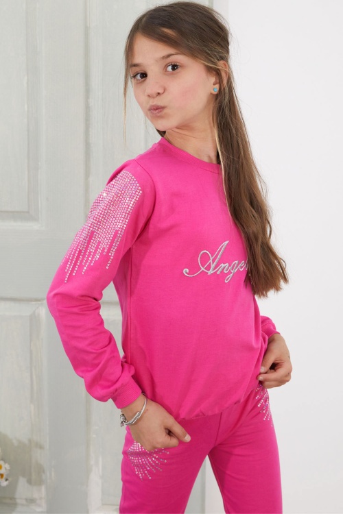 Fuşya Angel Nakışlı Payetli Kız Çocuk Eşofman Takımı 18577