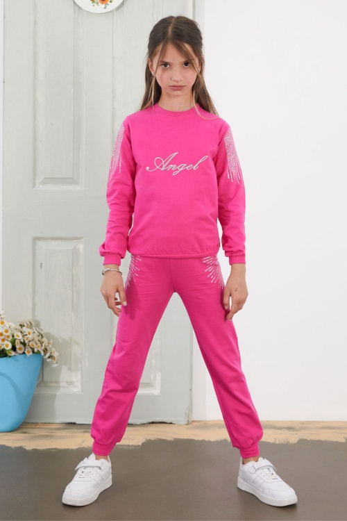 Fuşya Angel Nakışlı Payetli Kız Çocuk Eşofman Takımı 18577