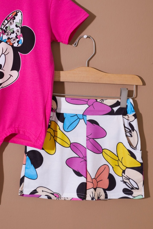 Fuşya Puantiyeli Fare Baskılı Kız Çocuk Şortlu Takım 19112