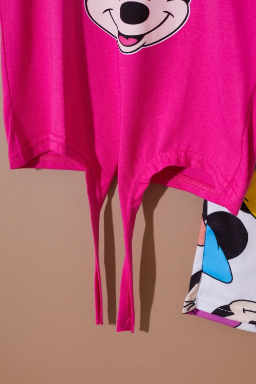 Fuşya Puantiyeli Fare Baskılı Kız Çocuk Şortlu Takım 19112