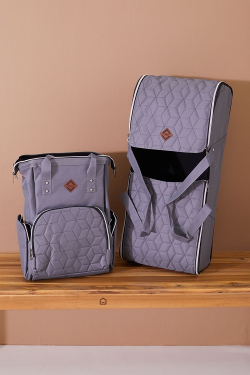 Gri Bebek Taşıma Çantası ve Termal Bakım Seti Çantası 2li Set 19209