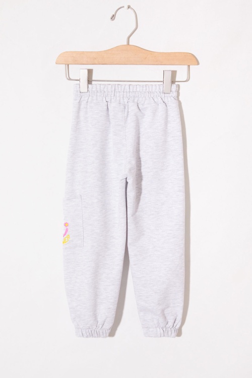 Gri Çiçek Baskılı Cepli Kız Çocuk Eşofman Altı 19024