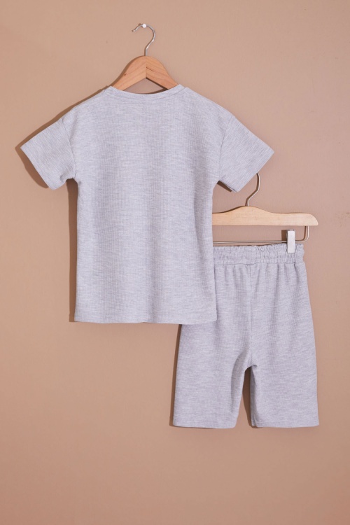 Gri Erkek Çocuk Waffle Şortlu Takım 19095